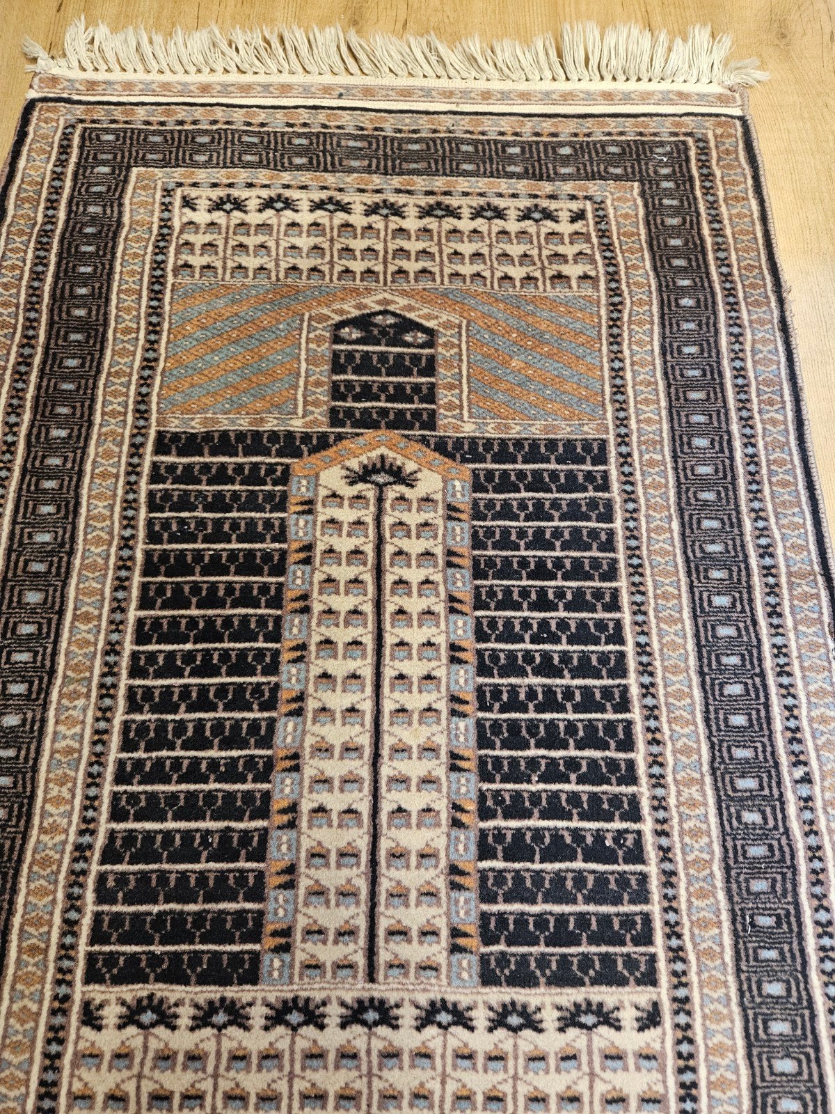Vintage handgeknoopt oosters tapijt karachi 91x63, Info@SlatsAntiek.nl, Tweedehands, 50 tot 100 cm, Perzisch