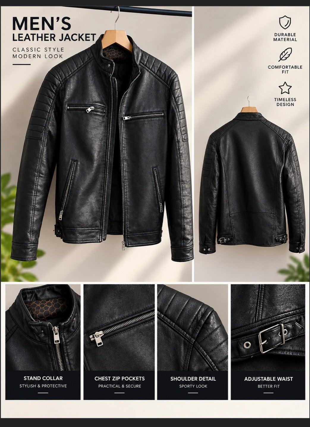 Donker blauw leerjas, Kleding | Heren, Ophalen, Zo goed als nieuw, Maat 46 (S) of kleiner, Blauw