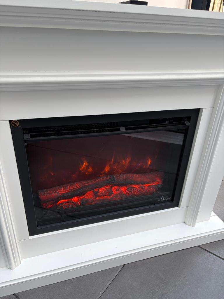 Elektrische sfeerhaard met schouw - Livin' flame, Ophalen, Gebruikt, Vrijstaande haard, Elektrische haard