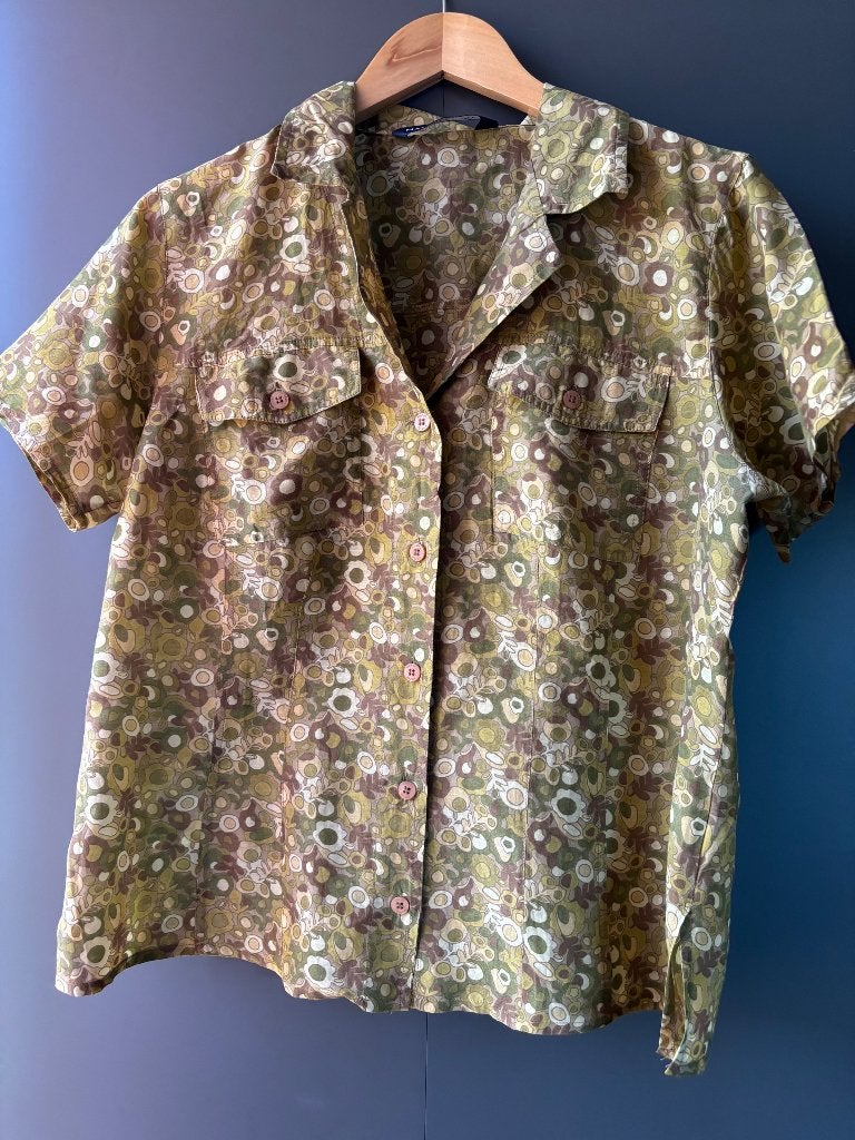 Marina Rinaldi zijdemix blouse beige kaki bruin M, Kleding | Dames, Blouses en Tunieken, Ophalen of Verzenden, Nieuw, Maat 38/40 (M)