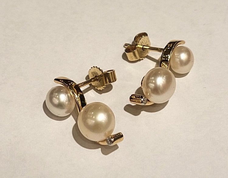 Parel oorbellen met briljant 14 karaat geelgoud, Sieraden, Tassen en Uiterlijk, Ophalen, Hangers, Nieuw, Met edelsteen