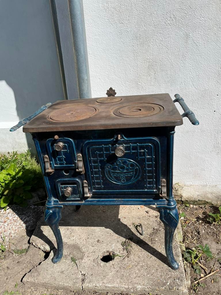 Fauru houtfornuis antiek Blauw emaille, Antiek en Kunst, Ophalen