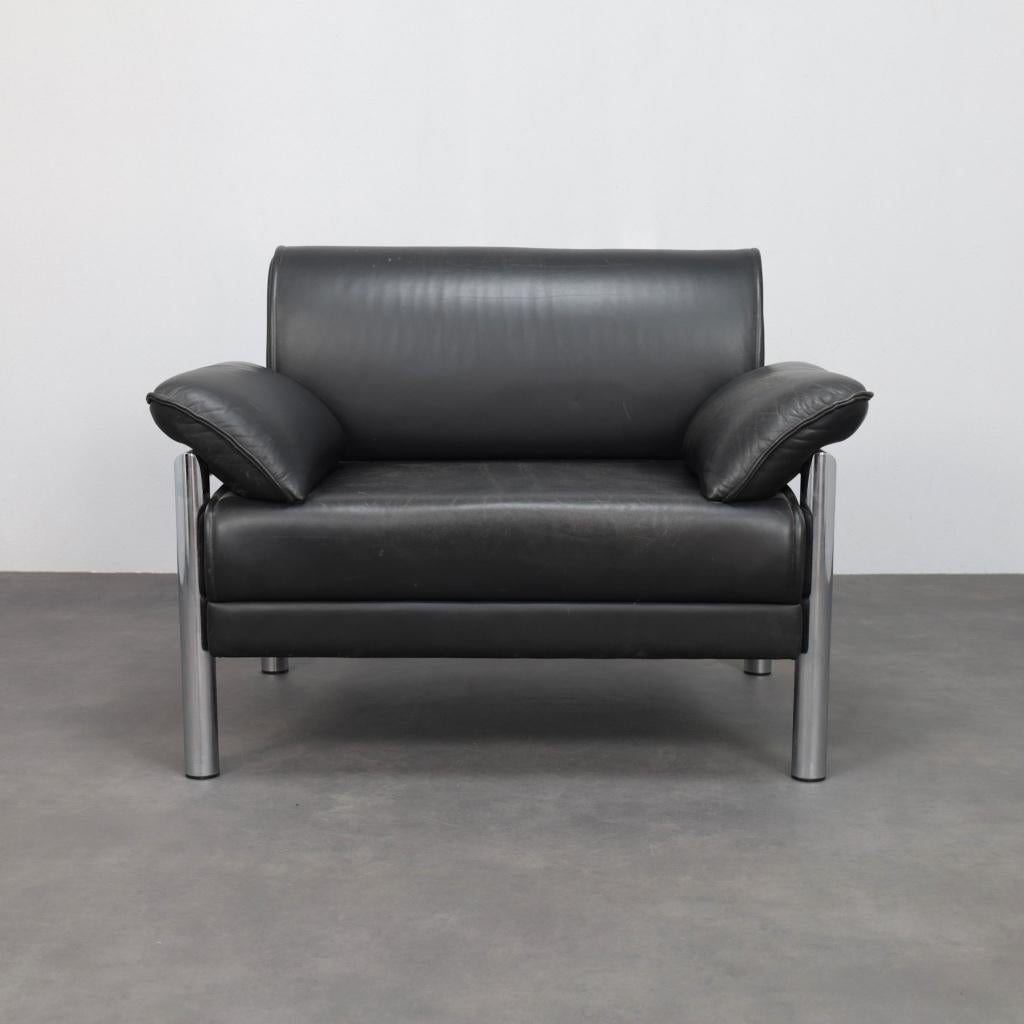 Postmoderne Italiaanse fauteuil in leer en chroom, jaren 80, Ophalen, Gebruikt, 100 tot 125 cm, Leer