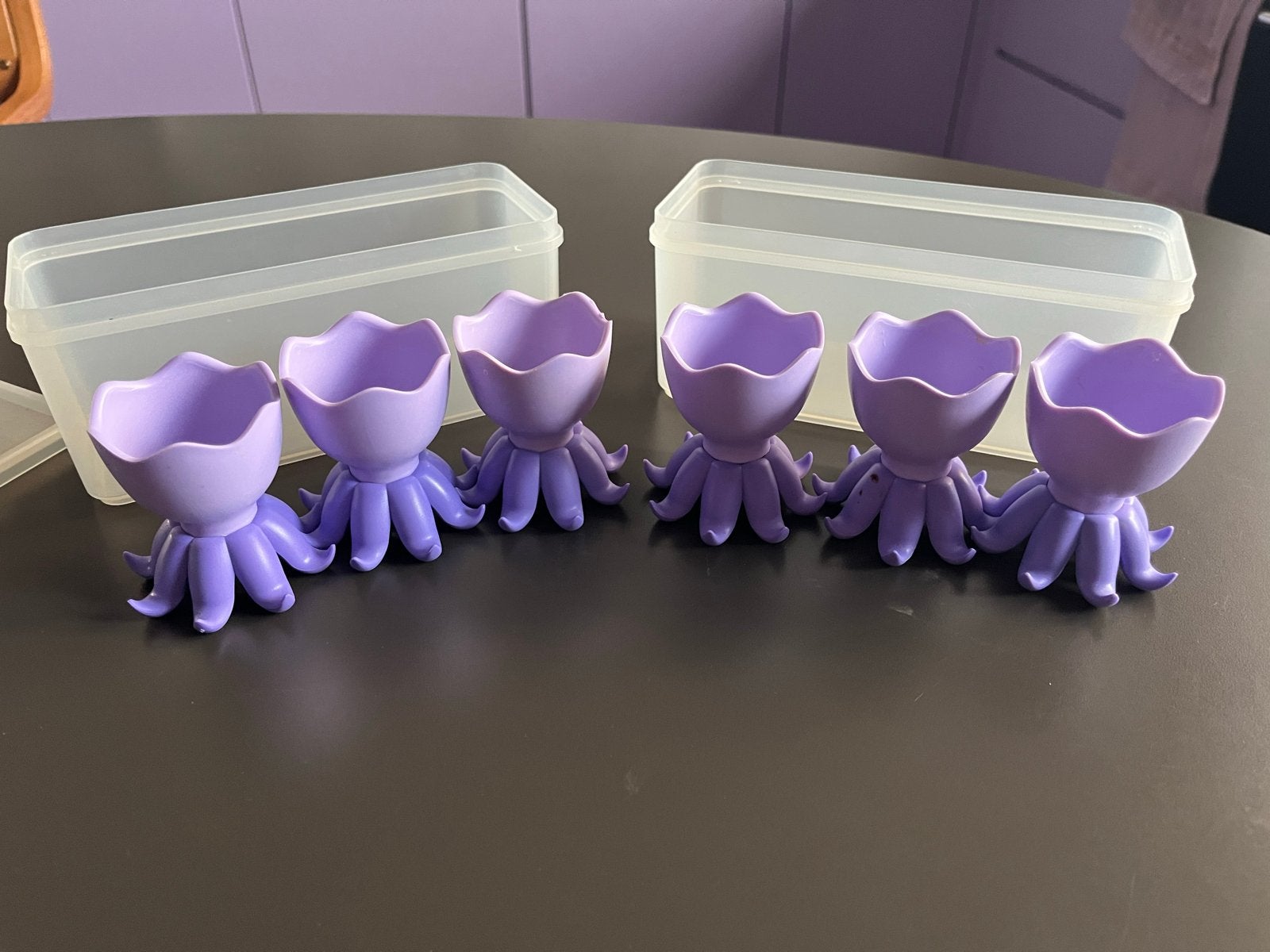 6 paarse plastic eierdopjes in de vorm van een octopus, Ophalen, Paars, Kunststof, Overige typen