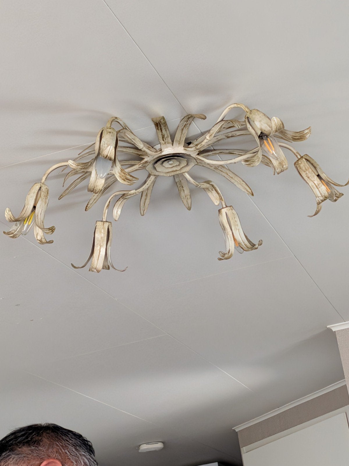 Vintage plafondlamp bloemmotief, 6-lichts, Ophalen, Vintage, Klassiek, Bloemmotief, Gebruikt, 50 tot 100 cm