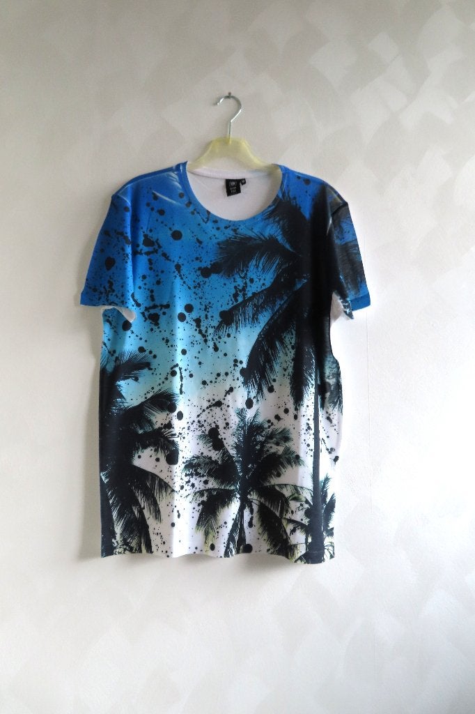 T-Shirt Blauw Wit Never Fear Coolcat mt M (G55), Ophalen of Verzenden, Maat 48/50 (M), Blauw, Coolcat