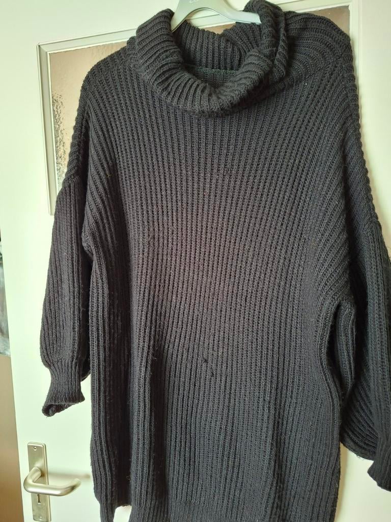 Zwarte gebreide coltrui jurk, Made in Italy, Zwart, Maat 46/48 (XL) of groter, Ophalen of Verzenden