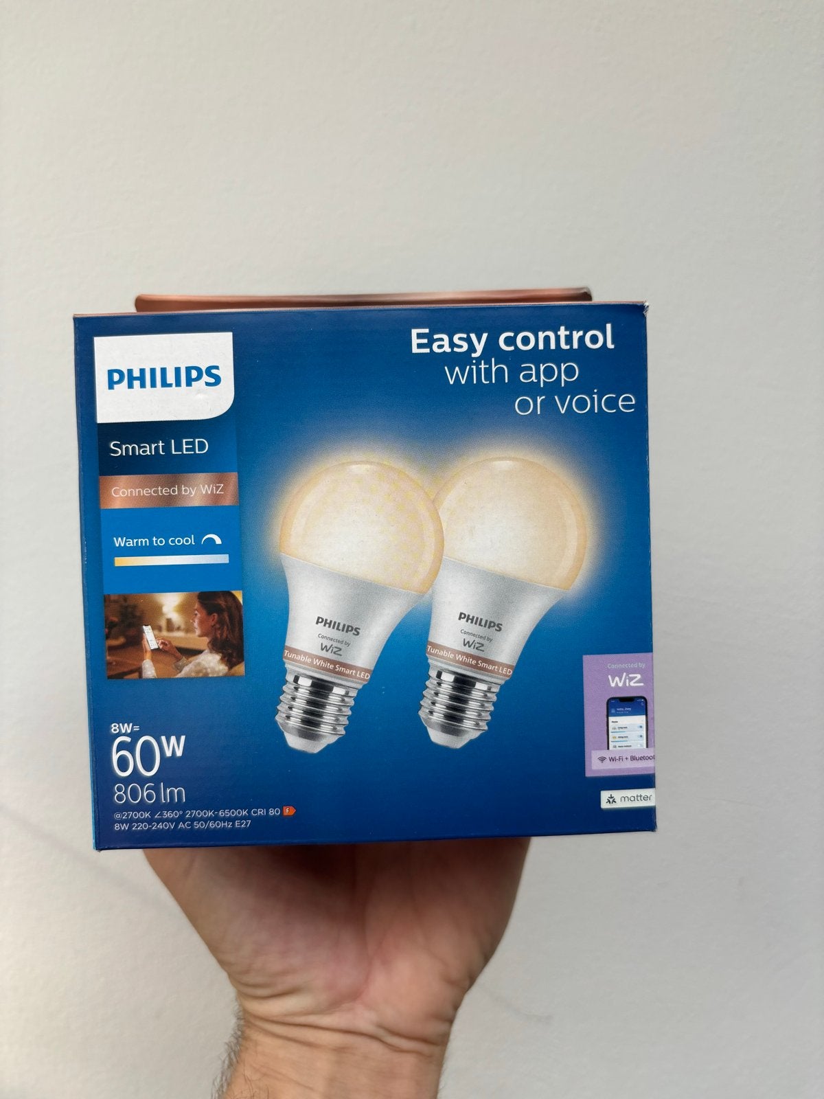 2 Philips Smart LED Lampen E27 - Tunable White (WiZ), Philips, Instelbaar wit, 60 watt of meer, Nieuw
