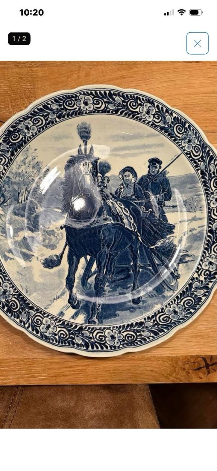 Antiek Delfts Blauw Wandbord - Koets met Paard, Ophalen of Verzenden