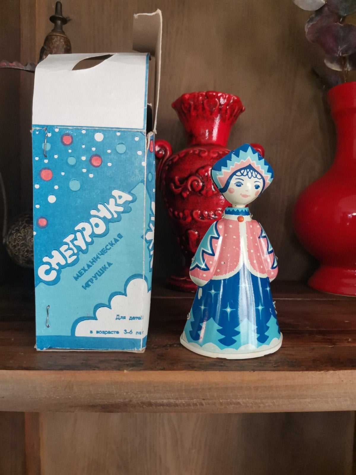Vintage Snegurochka Mechanisch Speeltje met Doos, Ophalen of Verzenden
