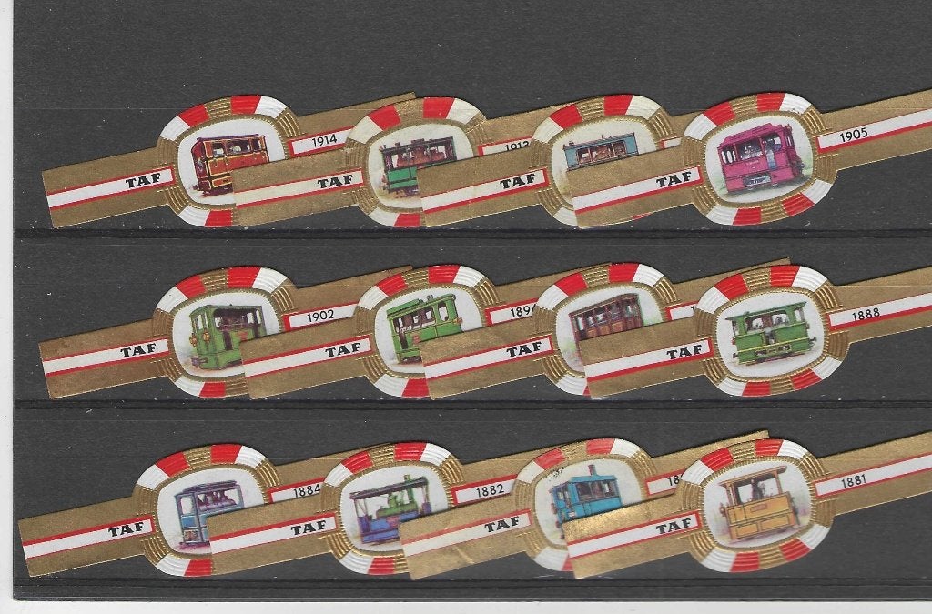 reeks 983  trammen 1-12   sigarenbanden, Ophalen of Verzenden, Zo goed als nieuw, Sigarenbandjes