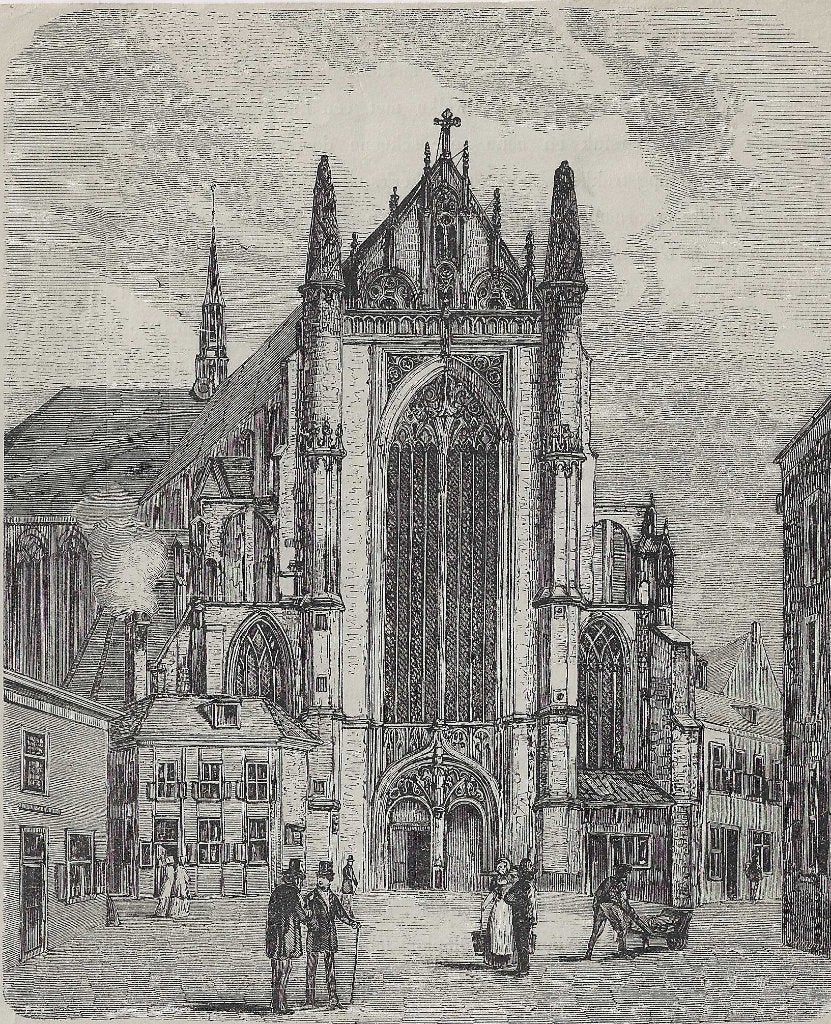 Leiden De Hooglandsche Kerk Houtgravure 1857, Antiek en Kunst, 18 cm, 1800 - 1899, Stadsgezicht, Ophalen of Verzenden