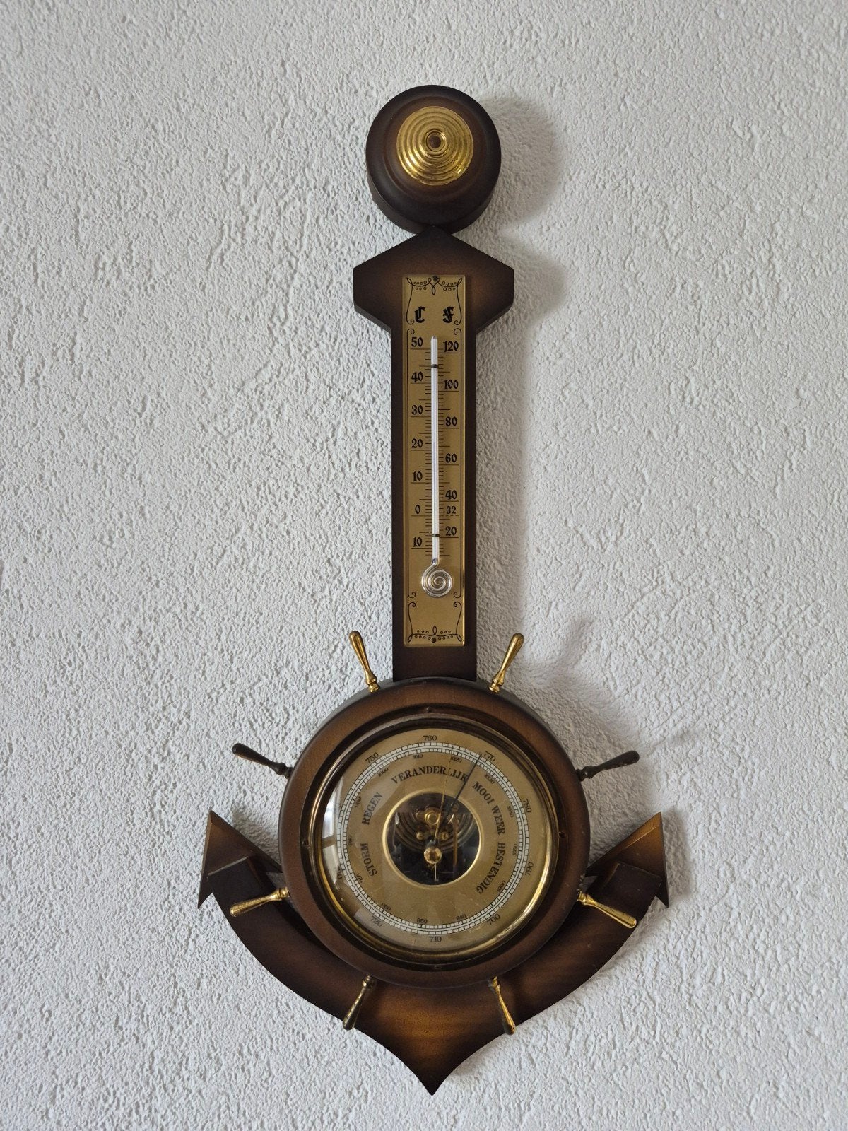Vintage Barometer en Thermometer in Anker Design, Ophalen of Verzenden, Gebruikt, Barometer