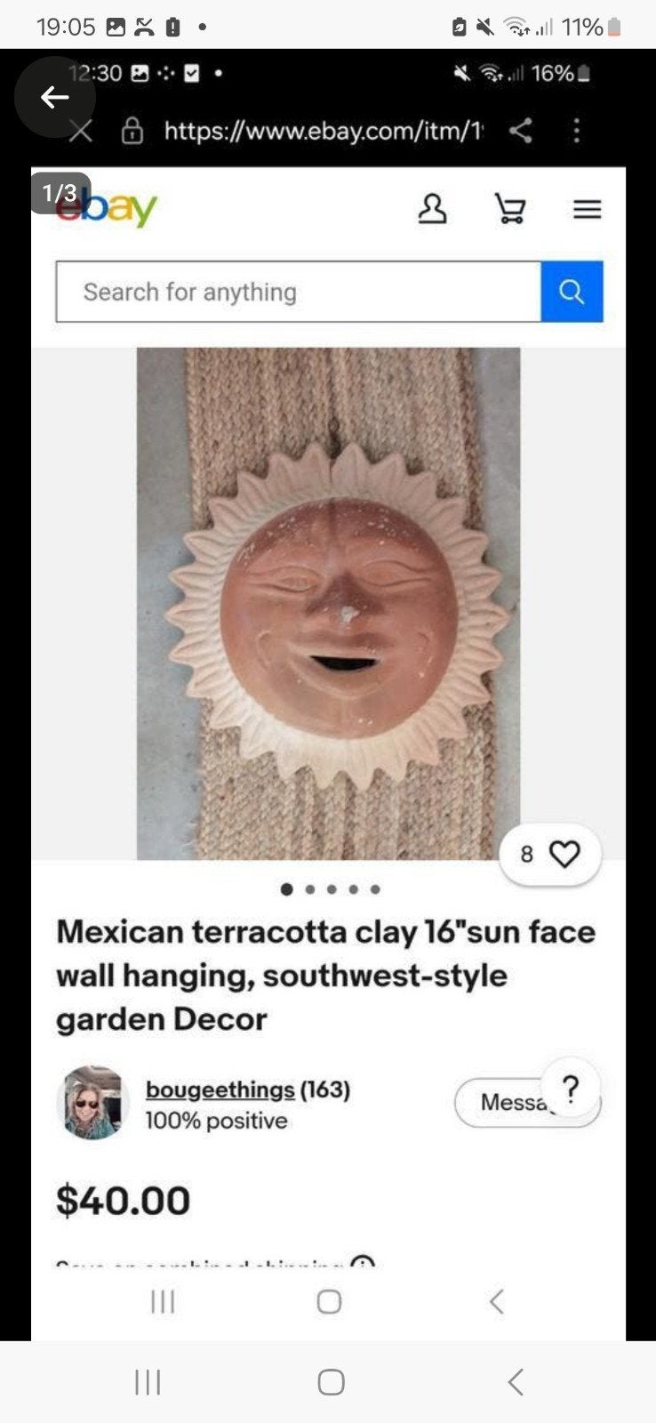 Mexicaanse terracotta zon gezicht wanddecoratie, Gebruikt, Oosters, Steen/keramiek, Ophalen of Verzenden