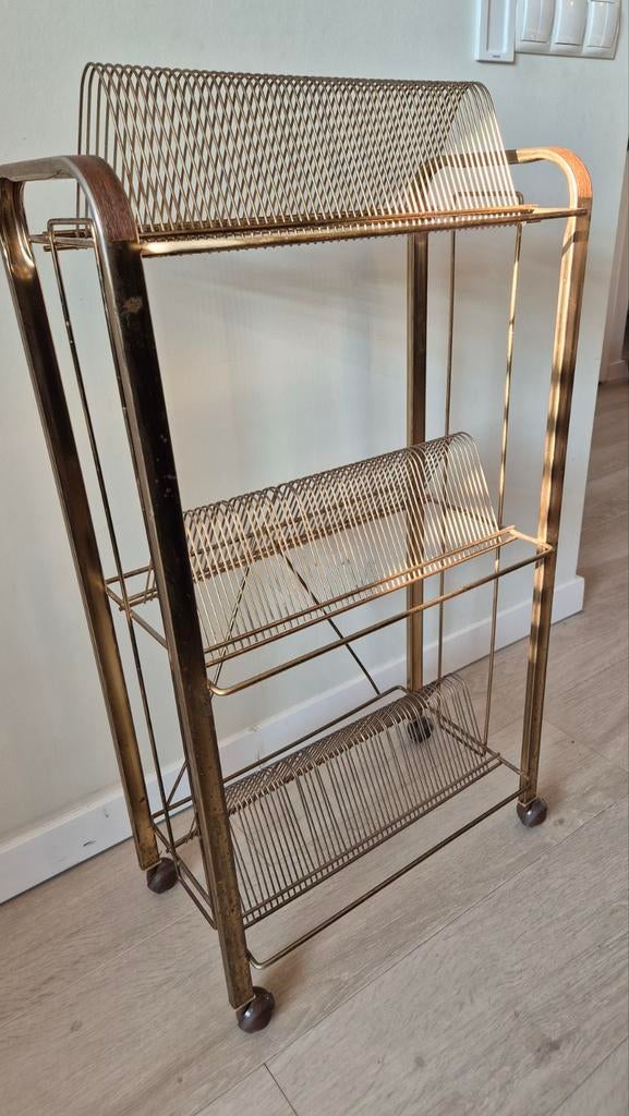 Prachtig Vintage Mid-Century Modern Platenrek met wieltjes, Ophalen of Verzenden