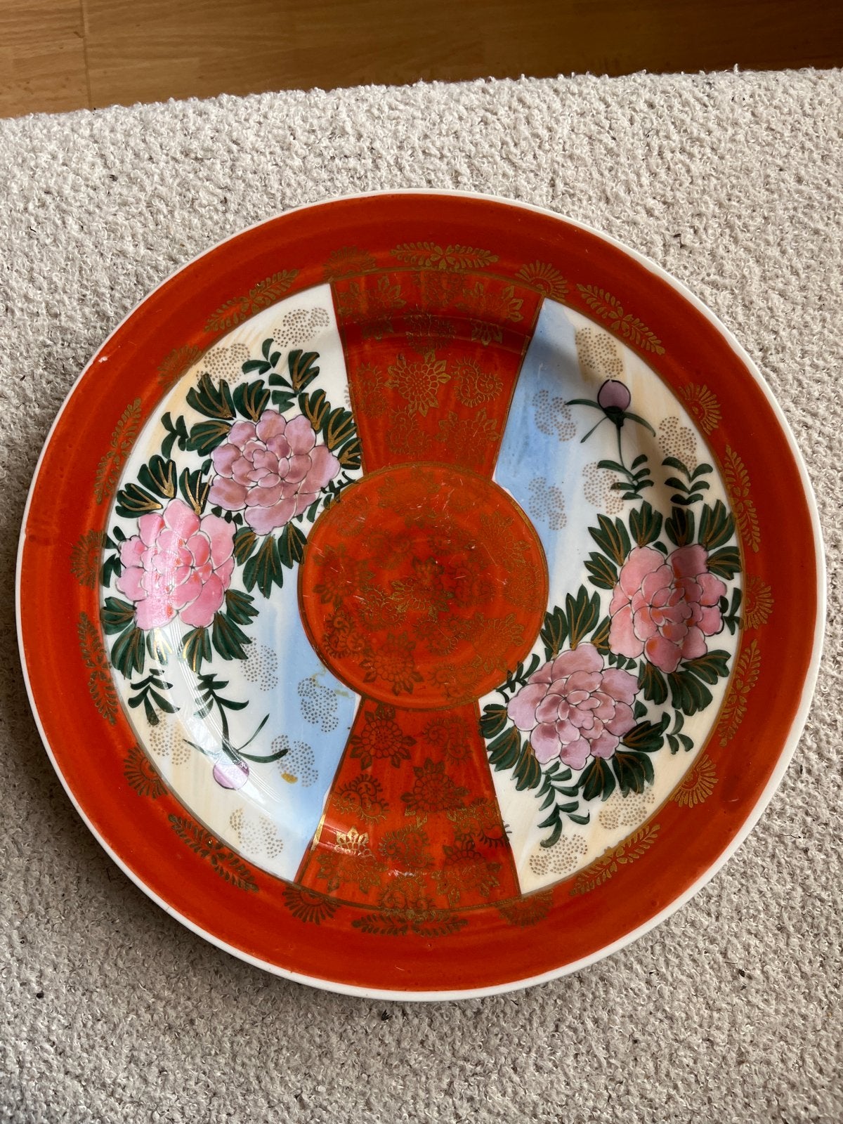 Vintage Japans Kutani porseleinen sierbord met pioenen", Ophalen