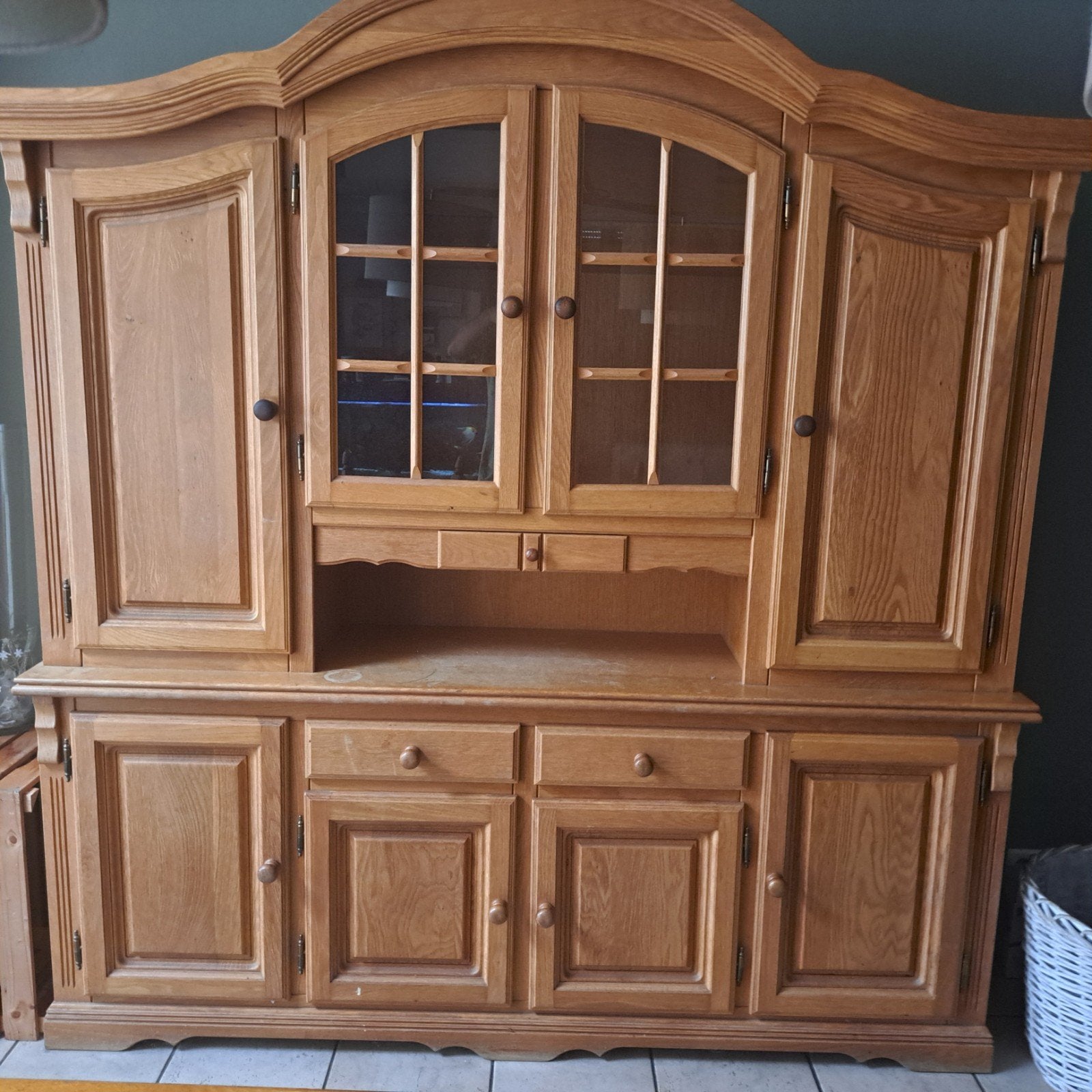 Mooie blank eiken kast met vitrinedelen TEAB, Ophalen, Gebruikt, 150 tot 200 cm, Eikenhout