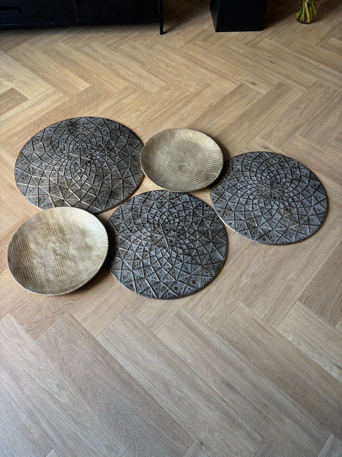 Decoratieve schalen/wanddecoratie set van 5, Ophalen, Oosters, Zo goed als nieuw, Goud