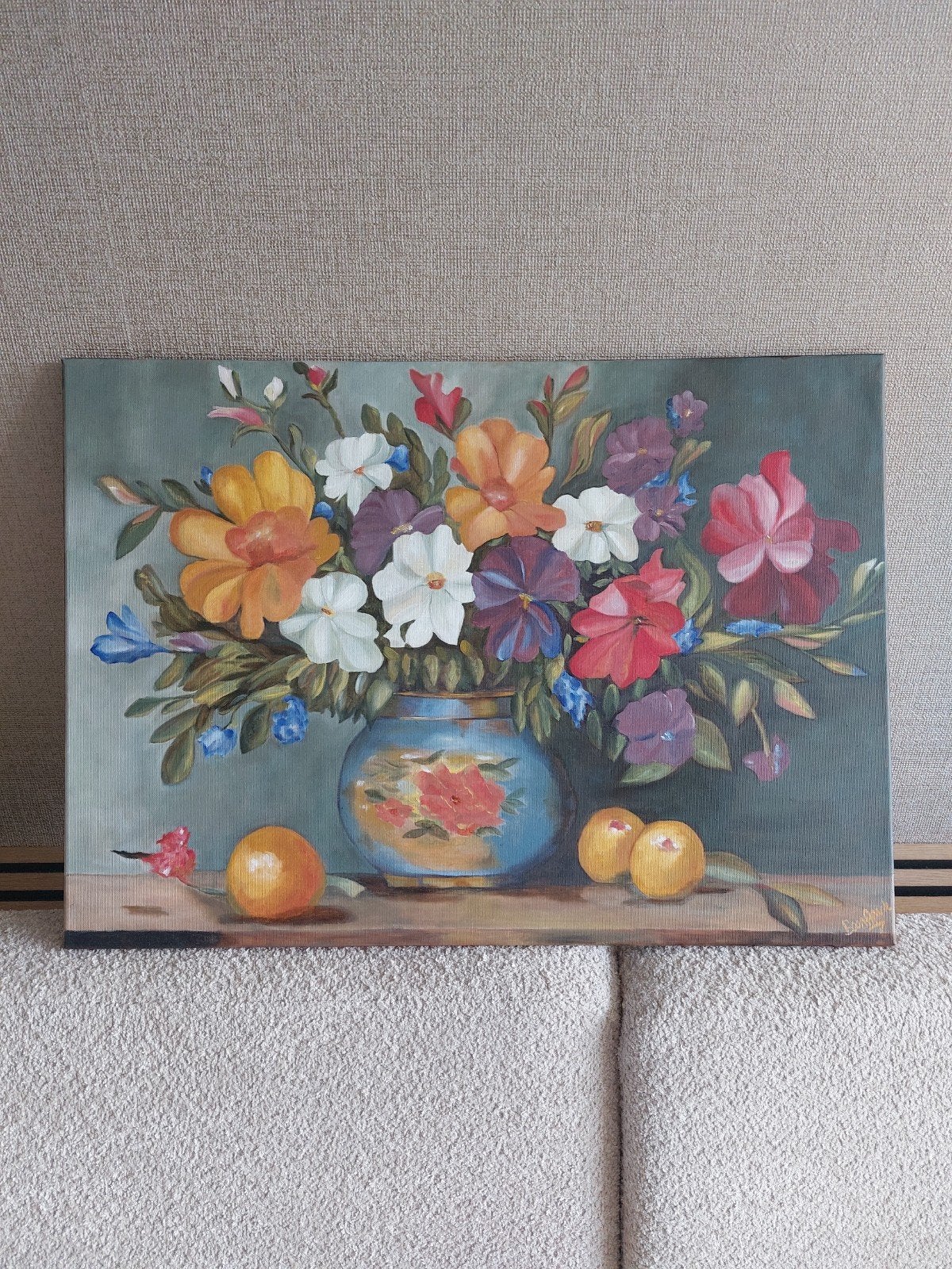 olieverf schilderij bloemen flowers canvas 70x50 cm, Ophalen