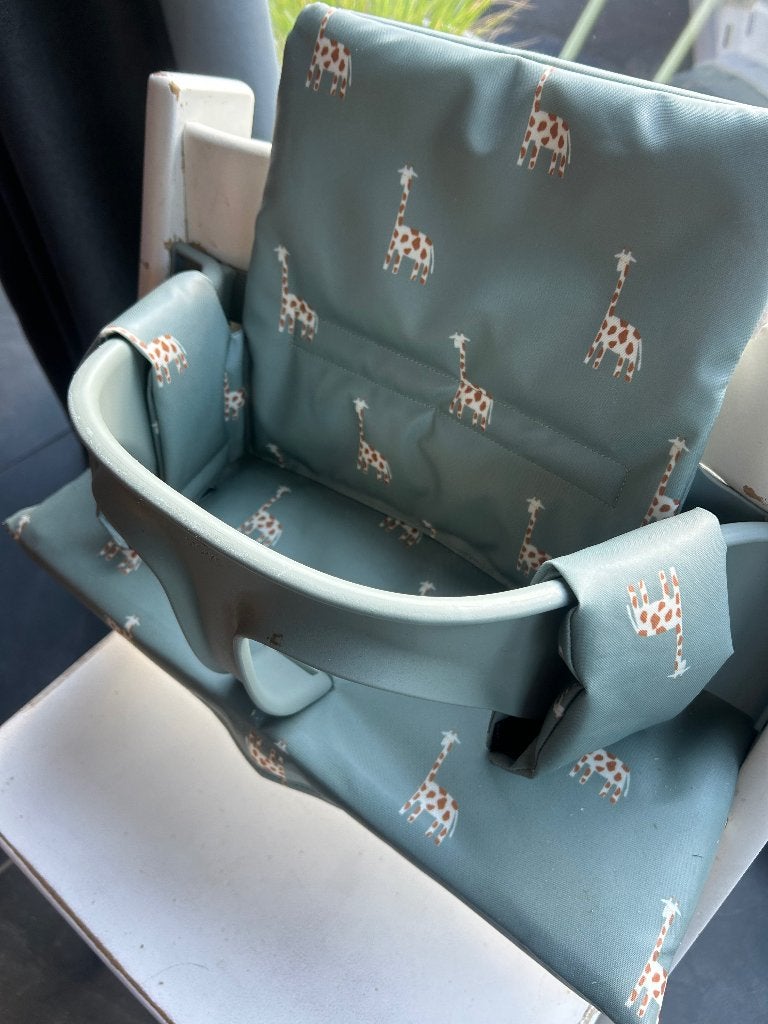 Glacier groen babyset met olijfgroene giraffen kussenset, Ophalen of Verzenden, Zo goed als nieuw, Meegroeistoel