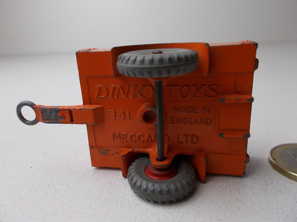 1955 Dinky Toys 341 LAND ROVER TRAILER (Oranje) +Trekoog (H), Hobby en Vrije tijd, Modelauto's | 1:43, Ophalen of Verzenden, Gebruikt