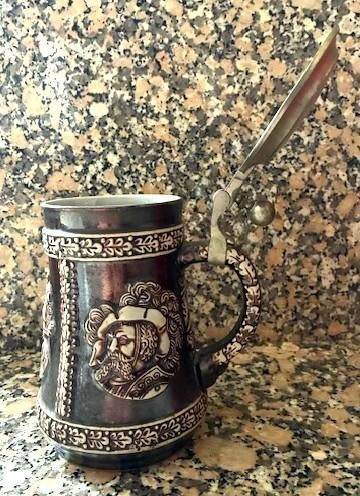 bierpul met tinnen deksel, Verzamelen, Glas en Borrelglaasjes, Ophalen of Verzenden, Zo goed als nieuw, Bierglas