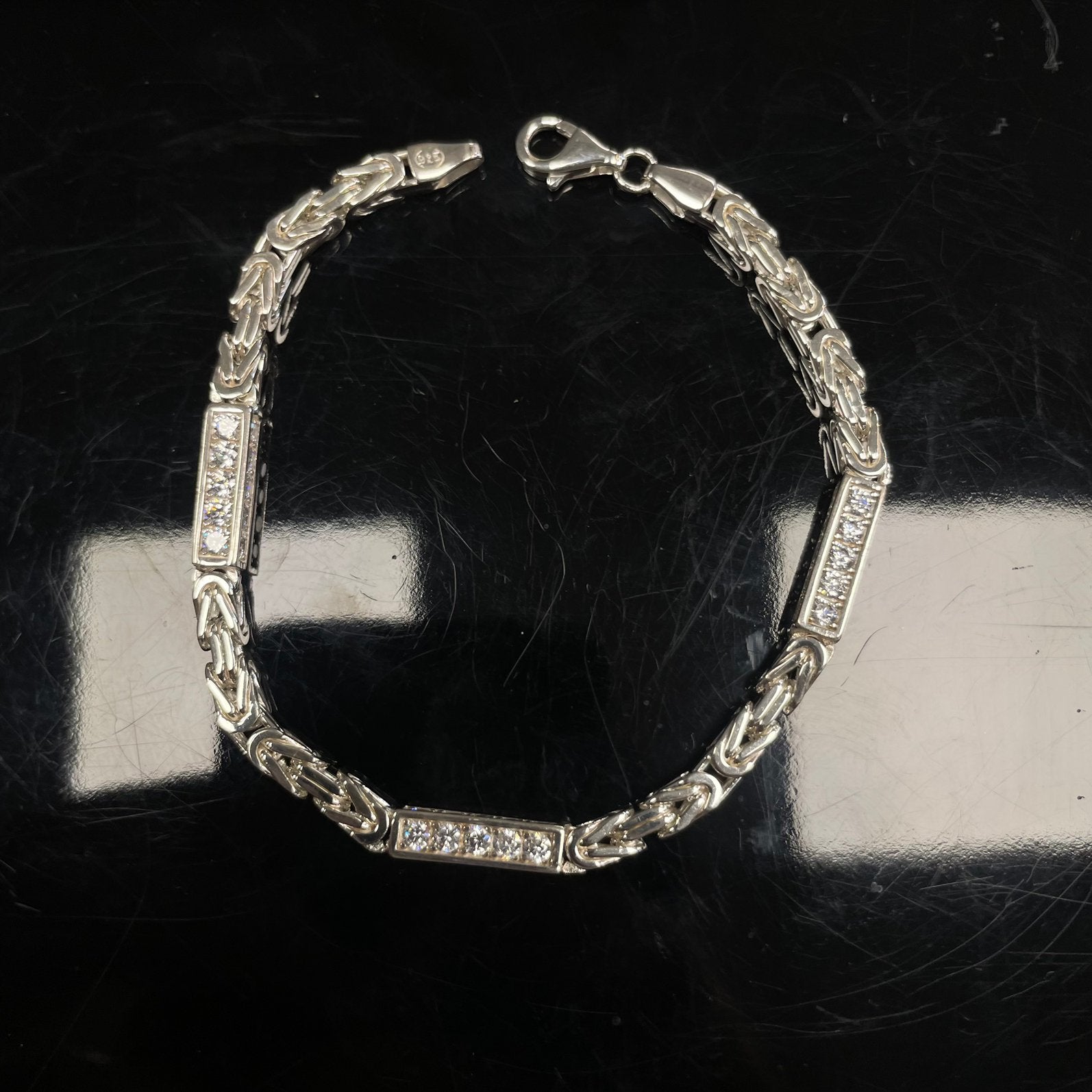 Zilveren koningsarmband met blokjes steen, Sieraden, Tassen en Uiterlijk, Armbanden, Ophalen of Verzenden, Nieuw, Zilver, Zilver