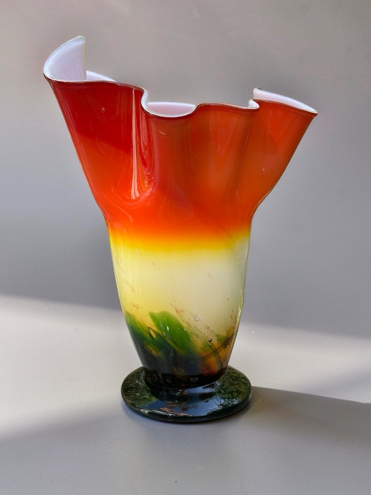 Vintage Murano 'Fazzoletto' Stijl Vaas - Bohemia Crystal, Ophalen of Verzenden