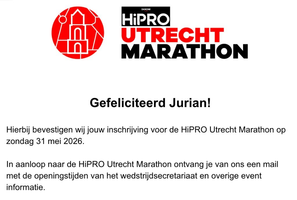Startbewijs hele marathon Utrecht incl tasafgifte+medaille, Eén persoon