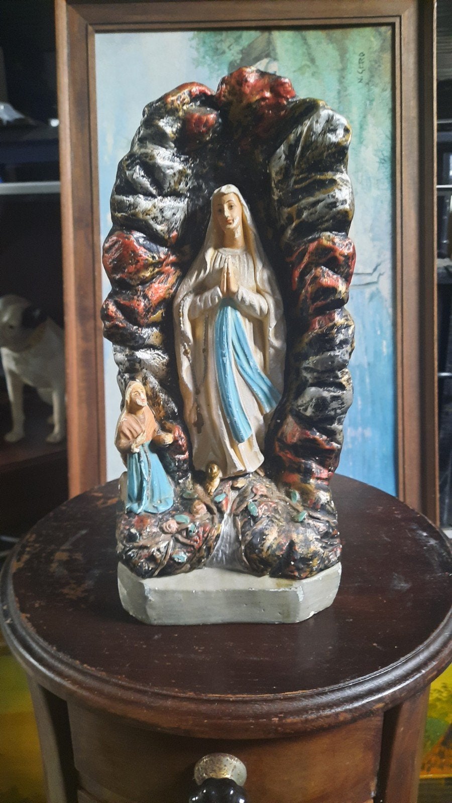 Vintage Mariabeeld Lourdes Grot - Religieuze Decoratie, Ophalen of Verzenden