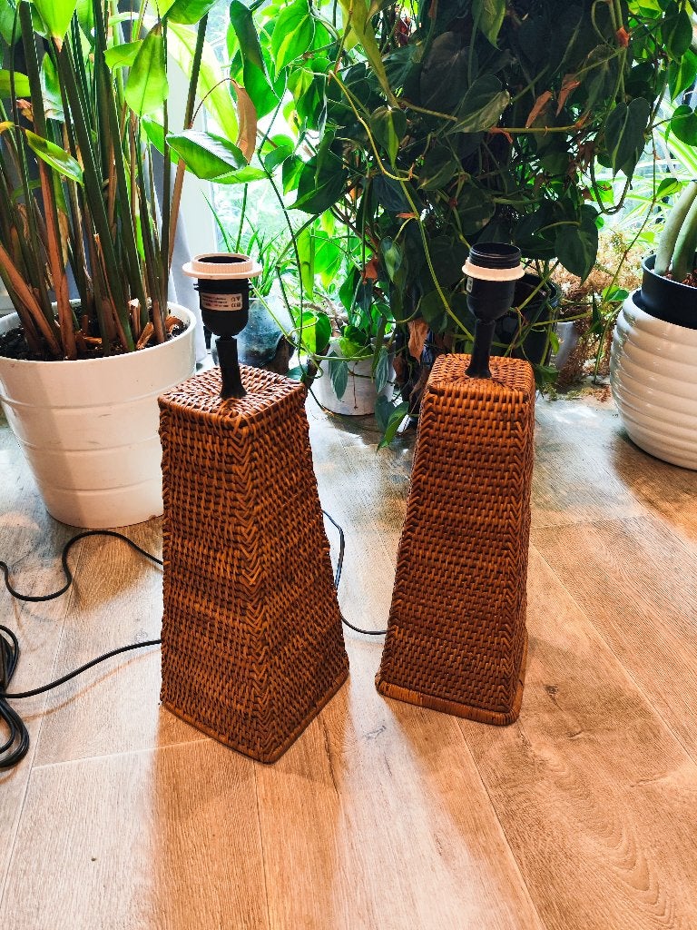 paar Grote Handgeweven Rotan Tafellampen, Ophalen of Verzenden