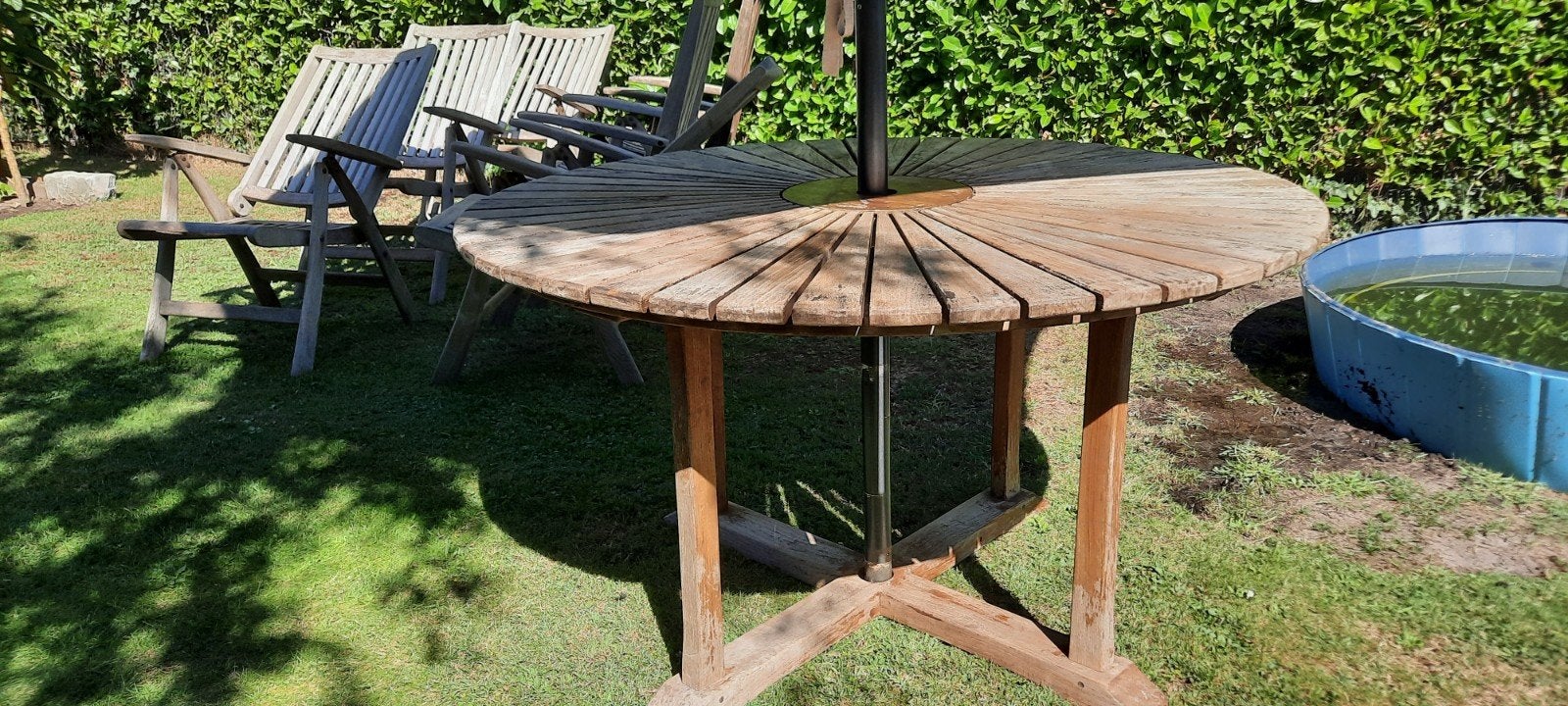 7-delige Acacia Tuintafel met 6 Opvouwbare Stoelen, Ophalen, Gebruikt, Rond, Hout