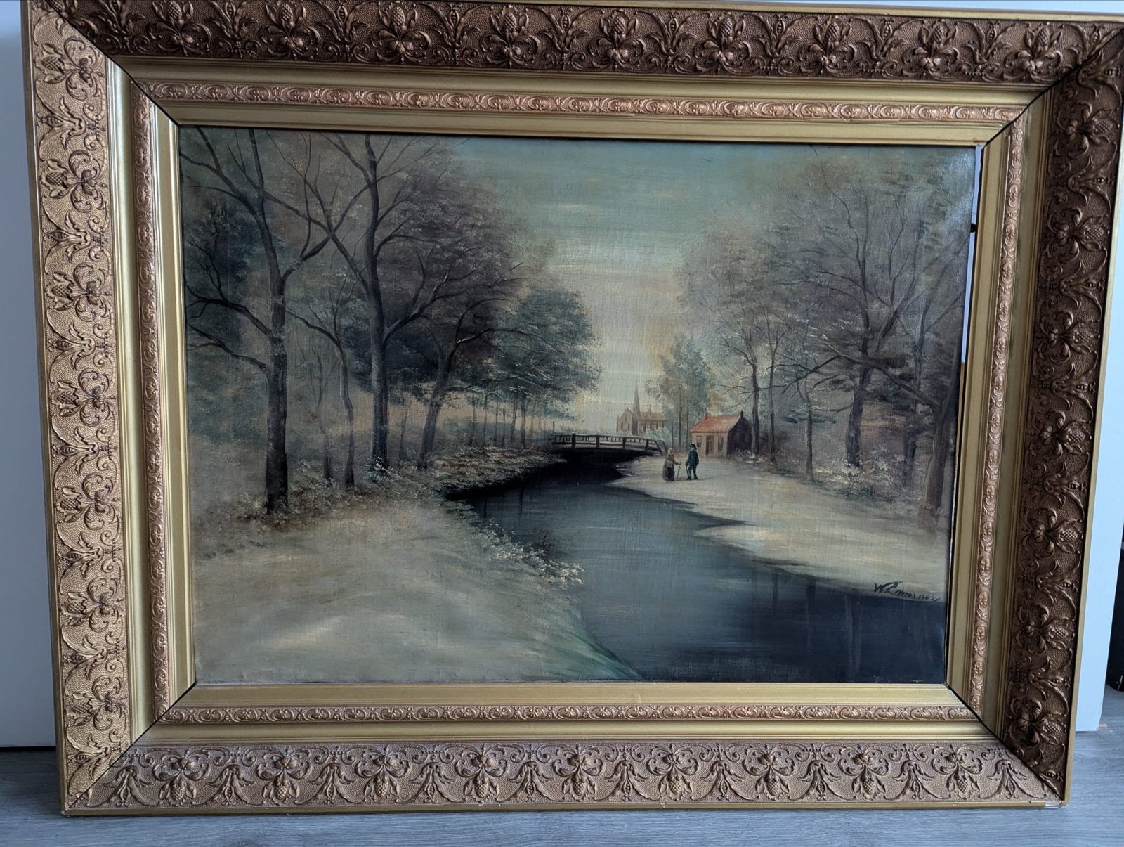 Winterlandschap door W. Lammers (1857-1913), Antiek en Kunst, Ophalen, Doek, Gesigneerd, Landschap