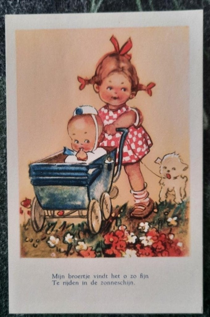 kaart met gedicht afb: kind met wandelwagen, Ophalen of Verzenden, 1920 tot 1940, Ongelopen, Kinderen