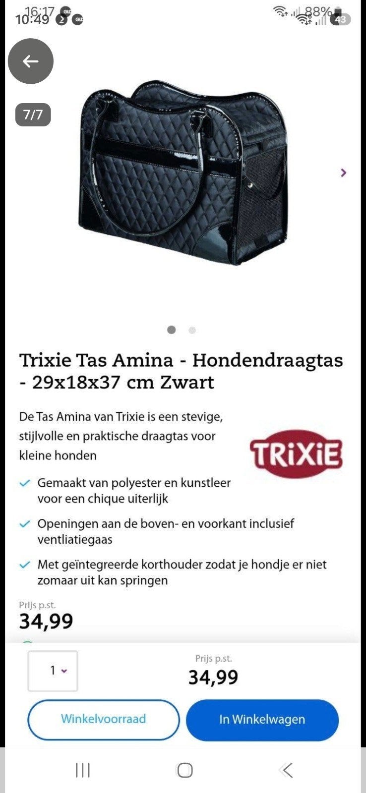nieuwe dieren/honden draagtas van Trixie, Trixie, Ophalen of Verzenden, Nieuw, Draagtas/-zak
