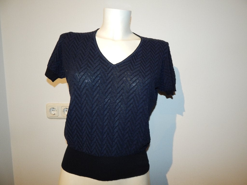 Roberto Collina fijn gebreid truitje top aztec print mt S, Korte mouw, Gedragen, Verzenden, Blauw