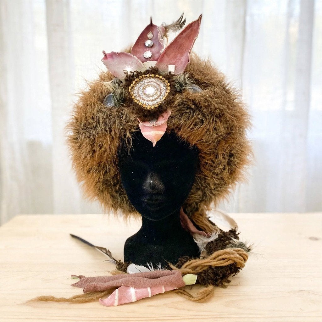Handgemaakte Fantasy Sjamanen Kroon / Festival Headdress, Ophalen of Verzenden, Zo goed als nieuw, Handschoenen, Hoed of Pet