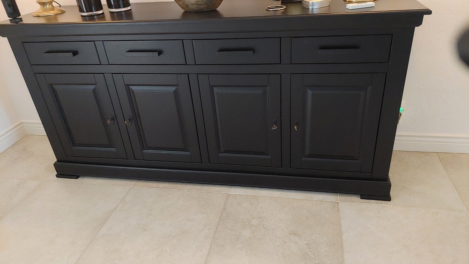 Zwart eiken dressoir met lades en deuren, Ophalen, Met lade(s), 150 tot 200 cm, Eikenhout