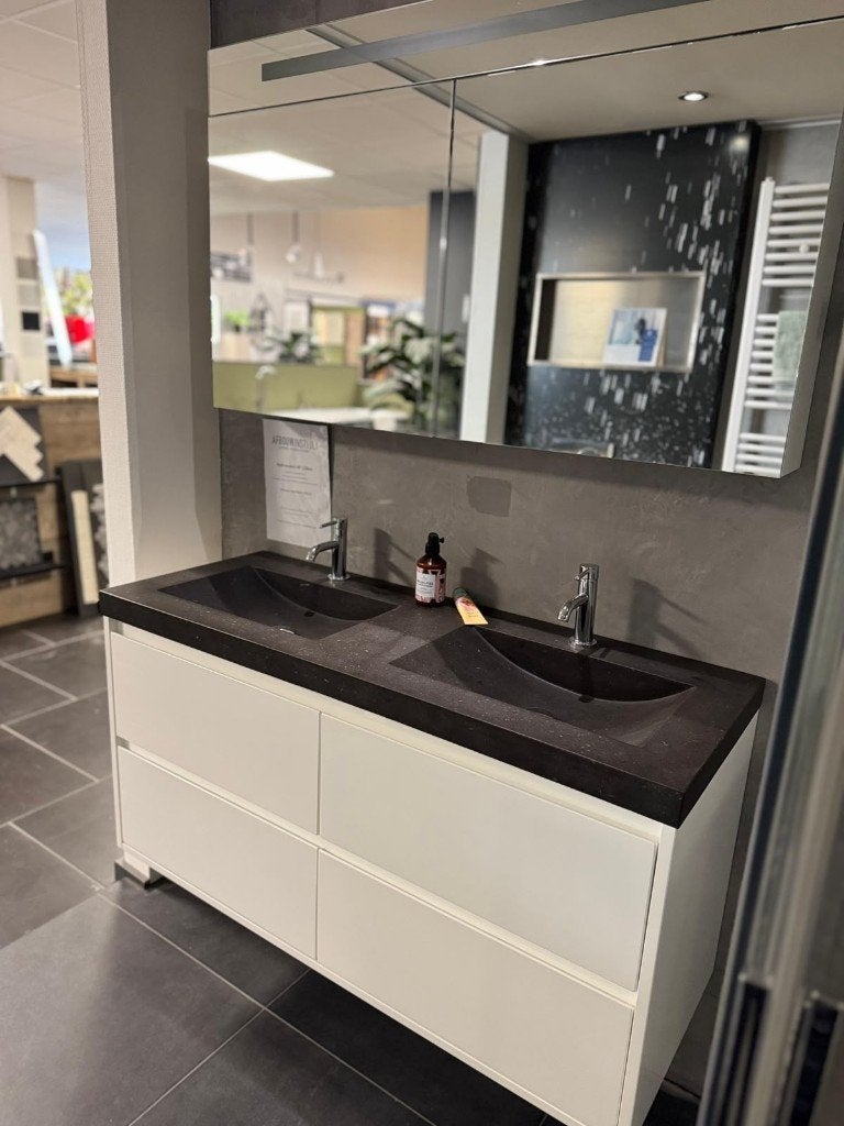 showmodel Prachtige badmeubel + kranen + spiegelkast wasbak, Huis en Inrichting, Nieuw, Minder dan 100 cm, Wastafelkast, 25 tot 50 cm