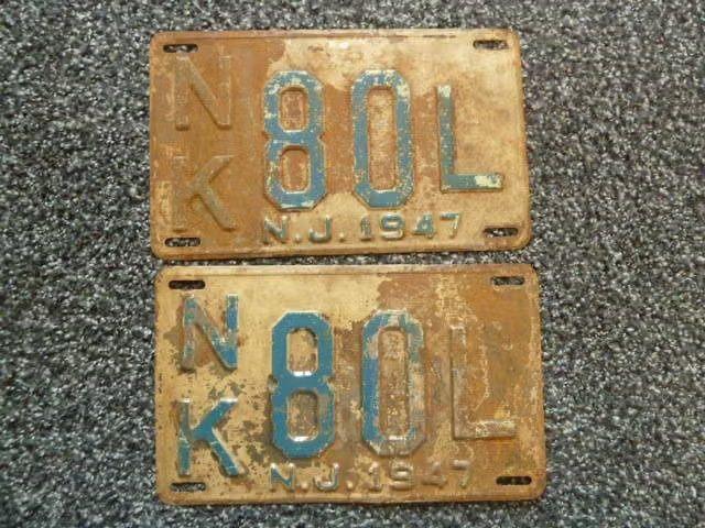 Paar License plates / kentekenplaten New Jersey 1947 USA, Verzenden, Gebruikt, Auto's