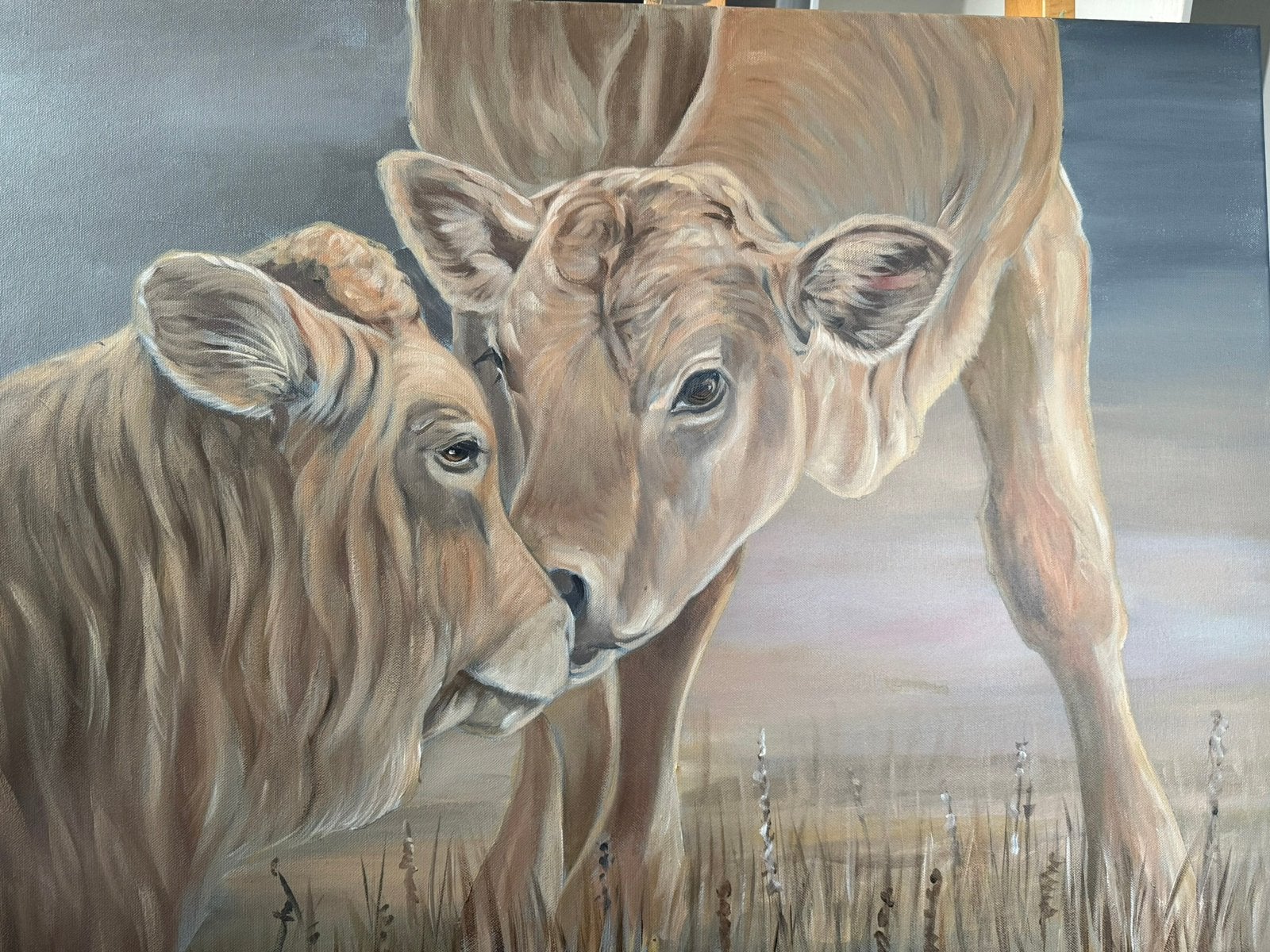 Schilderij kalveren, Acrylverf, Gelimiteerde oplage, Ophalen of Verzenden, Dieren