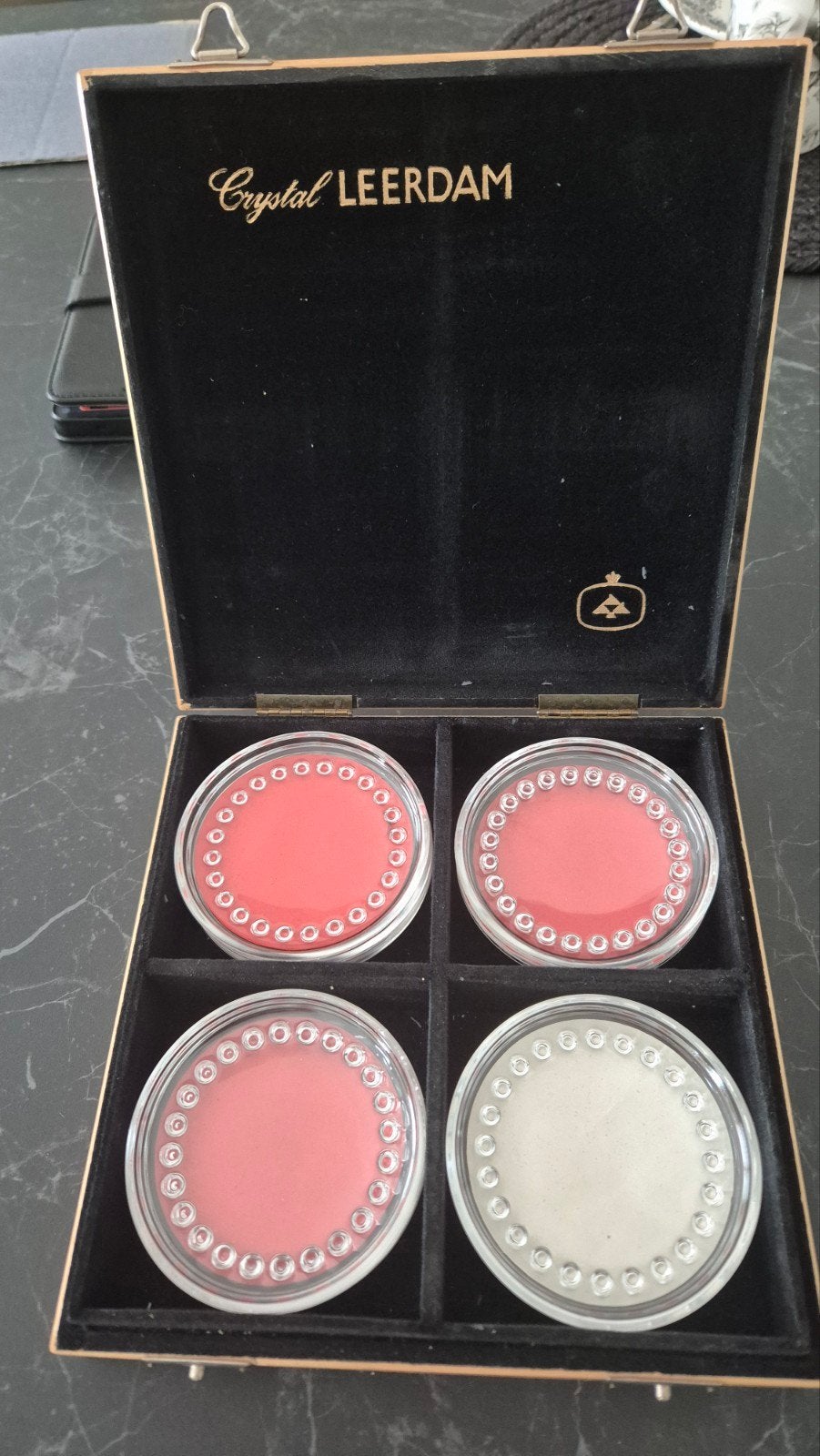 Vintage Crystal Leerdam Onderzetters in Houten Kistje., Ophalen of Verzenden