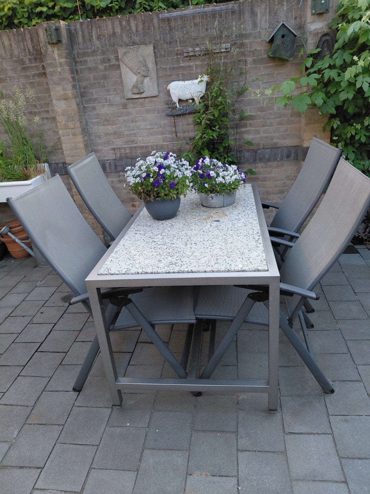 Marmeren tuintafel met RVS onderstel, Ophalen, Zo goed als nieuw, Rechthoekig, Rvs