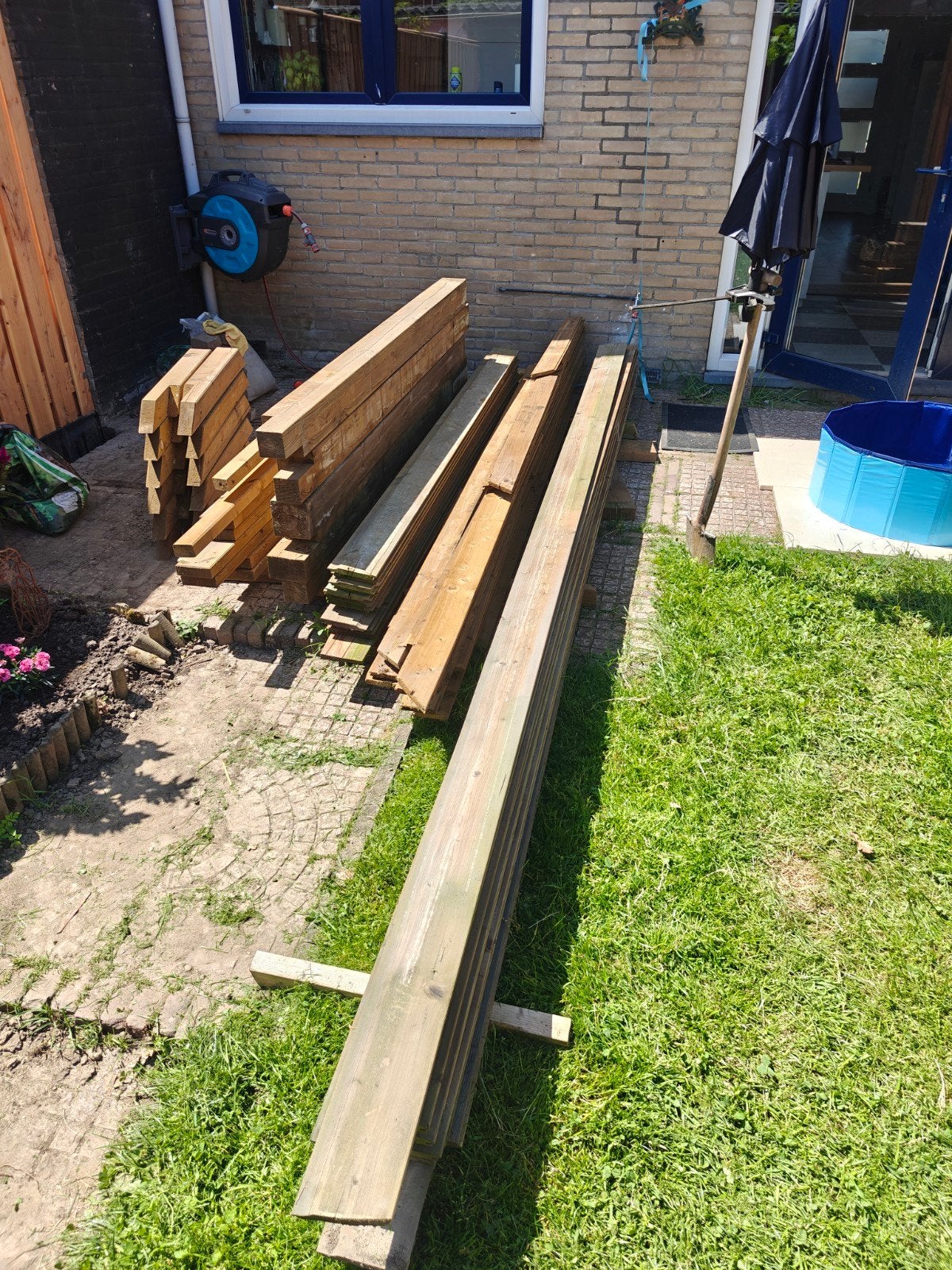 Partij grenenhout balken en planken, Ophalen, 180 tot 250 cm, Balken