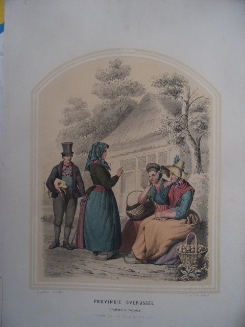 Klederdrachtprent Bing & Braet Overijssel Staphorst Rouveen, 1800 - 1899, Mode, Ophalen of Verzenden, Blanco verso