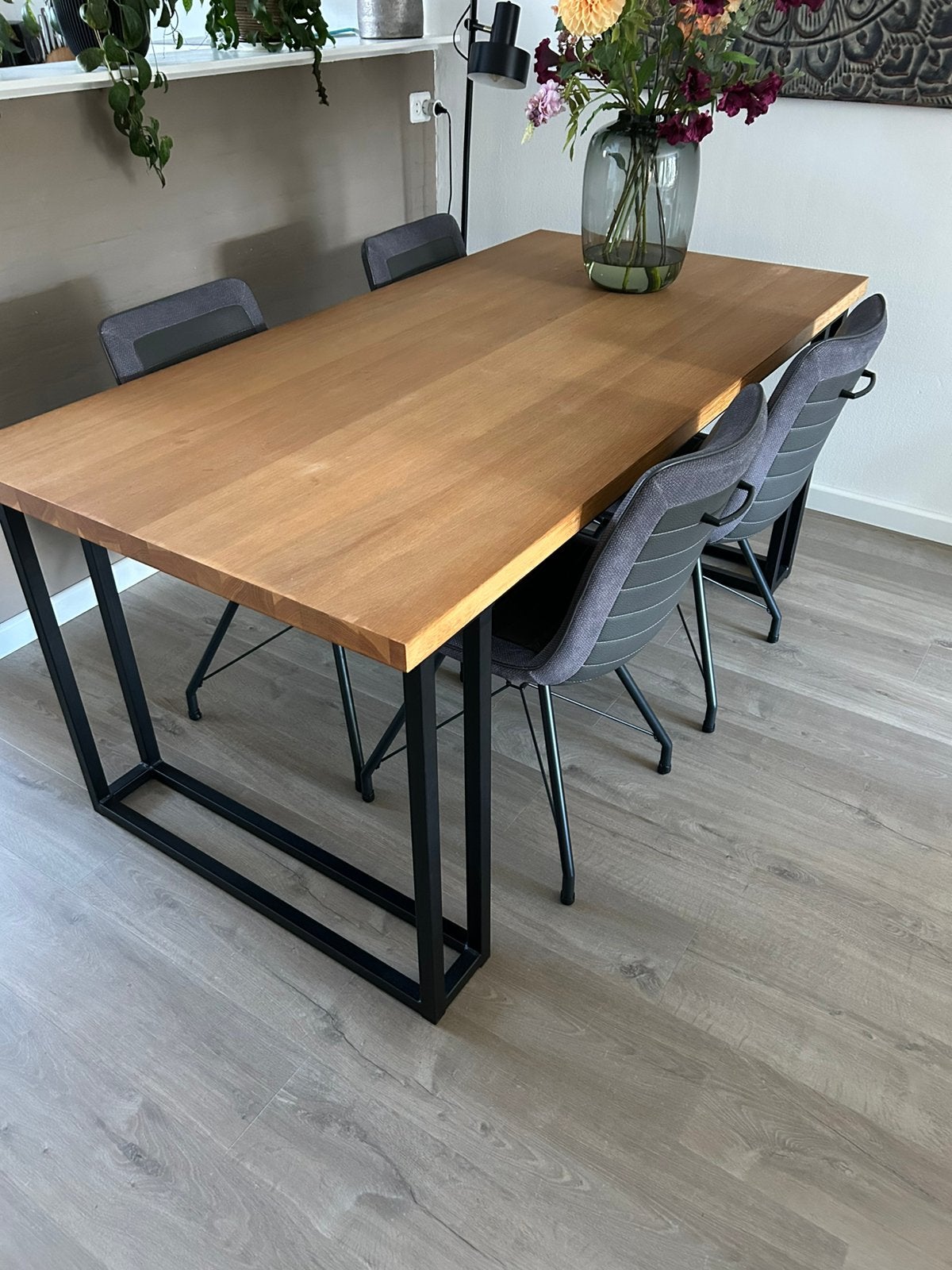 Eettafel met 4 stoelen, Huis en Inrichting, Tafels | Eettafels, Ophalen, Eikenhout, 50 tot 100 cm, Zo goed als nieuw