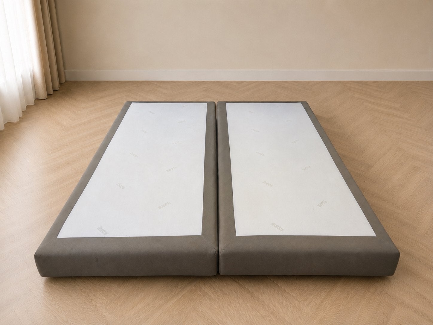 Auping boxspring set 2x 90x200 cm | gereinigd | grijs/taupe, Luxe Auping, Tweepersoons, Ophalen of Verzenden, Zo goed als nieuw