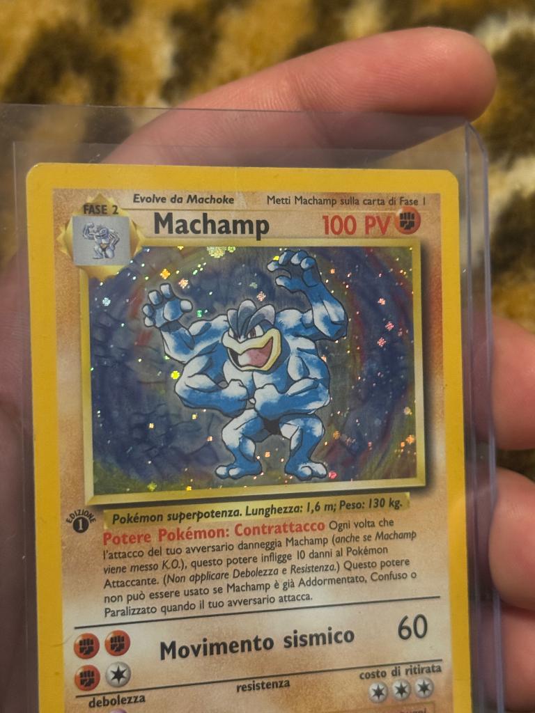 1e editie Machamp 8/102 Base Set holo, Hobby en Vrije tijd, Verzamelkaartspellen | Pokémon, Ophalen of Verzenden, Gebruikt, Losse kaart