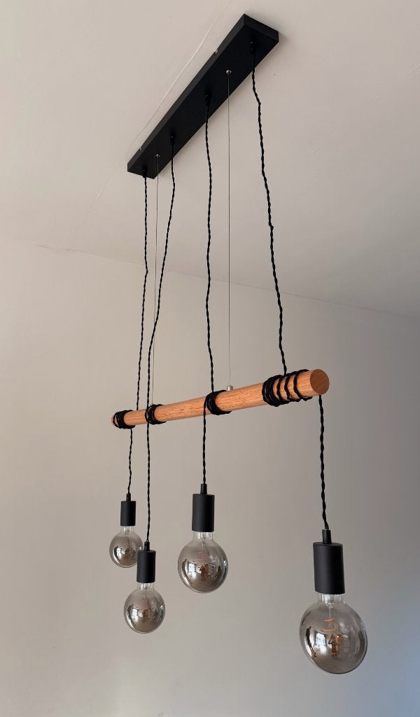 Hang lamp 4 bollen smoke dimbaar, Ophalen, Zo goed als nieuw, Glas