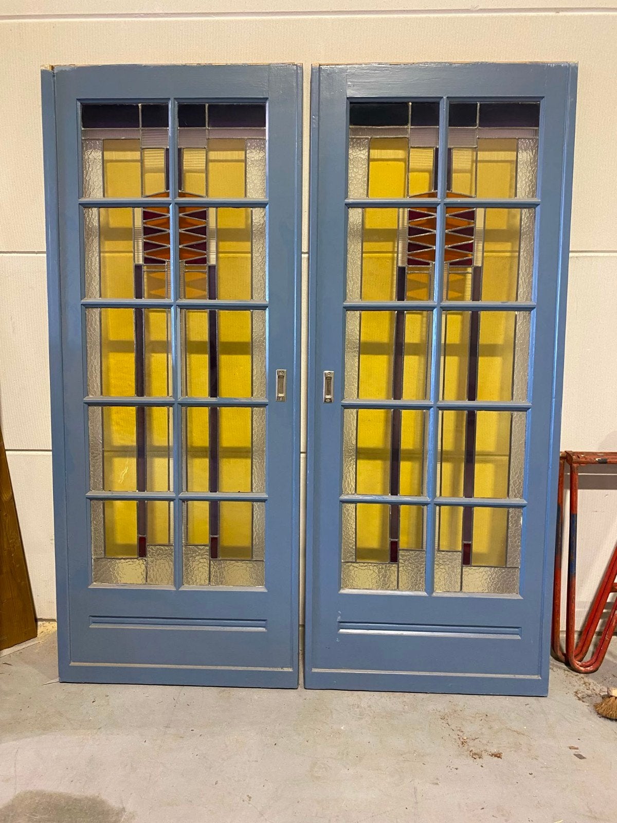Set van 2 vintage binnendeuren met glas in lood, Gebruikt, 80 tot 100 cm, Binnendeur, Ophalen of Verzenden